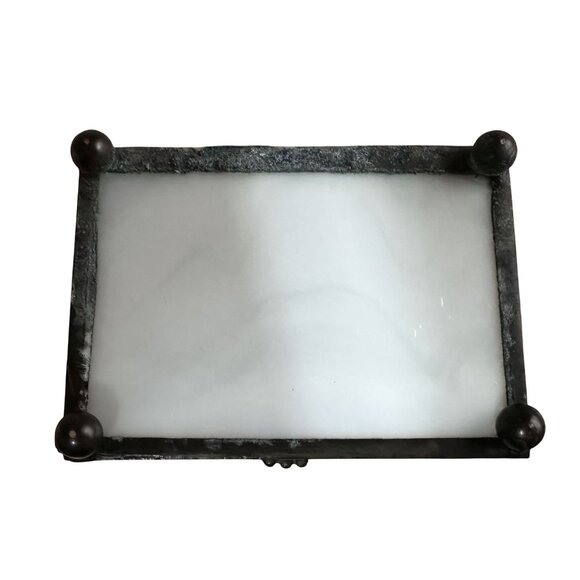 Vintage Small Floral Slag Glass Footed Trinket Box 1.75" Tall 1980s - Picture 6 of 7